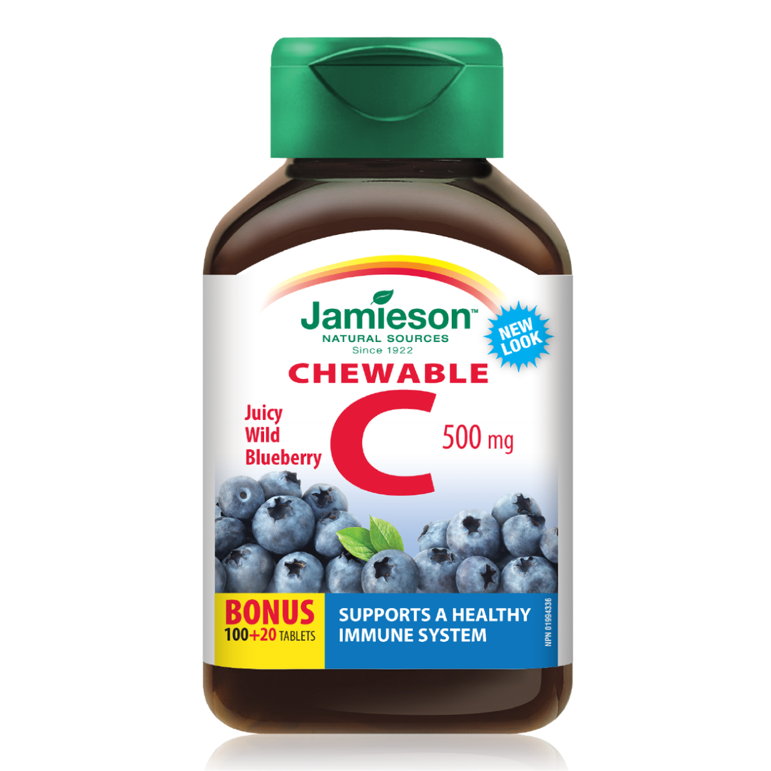 Jamieson Vit. C 500mg Chew - Blueberry Flavour 100's+20's Free