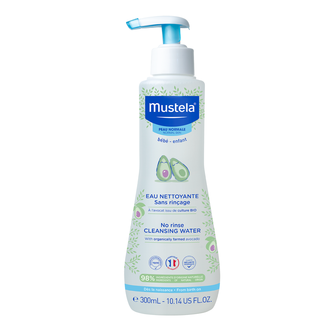 Mustela No-rinse Baby Cleansing Water Face & Diaper Area, with Organic avocado, for Normal Skin (300ml)