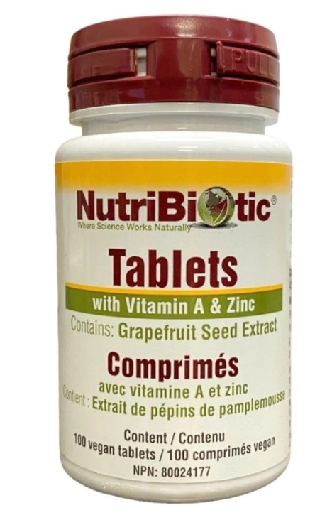 NutriBiotic, Vitamin A & Zink, Contains Seed Extract, 125 mg, 100 Tablets