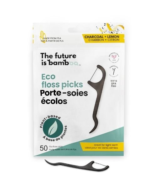 The Future Is Bamboo - Floss Picks - Charcoal Lemon (50pcs/6pk) - Image 1