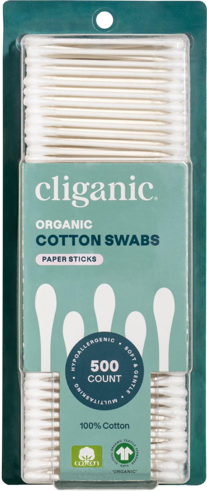  Cliganic - Organic Cotton Swabs, 500ct - Image 1