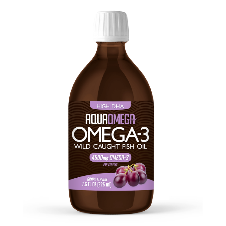 AquaOmega 1:5 High DHA OMEGA-3 with Caught Fish Oil, Grape flavor, 225ml