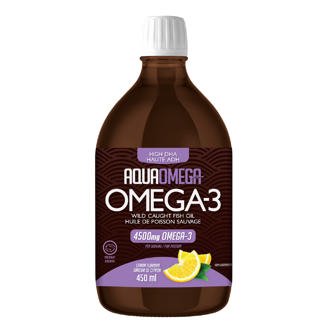 AquaOmega 1:5 High DHA OMEGA-3 with Caught Fish Oil, Lemon flavor, 450ml