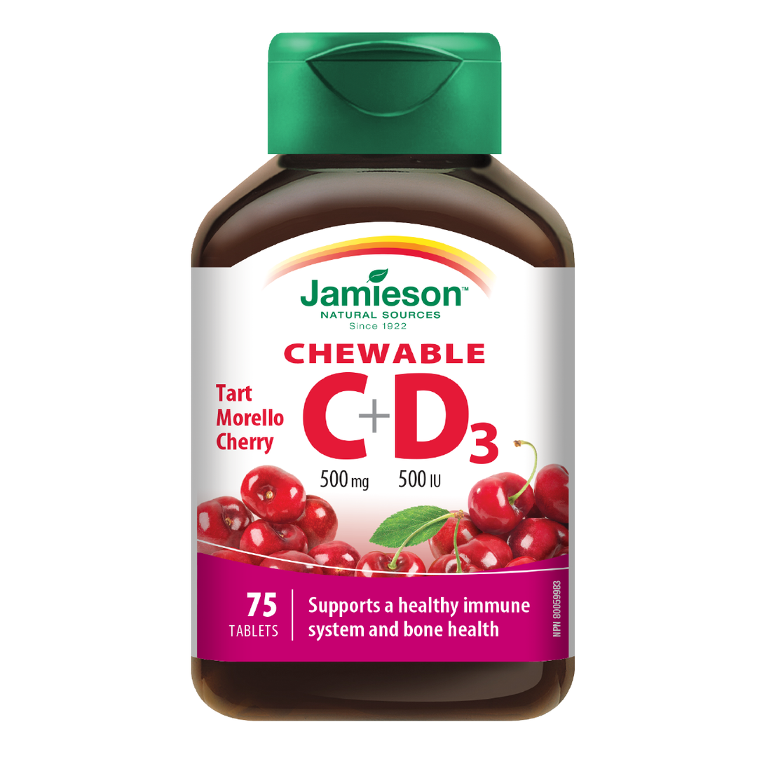 Jamieson Vit. C 500mg Chew + D 500 IU - Morello Cherry 75's