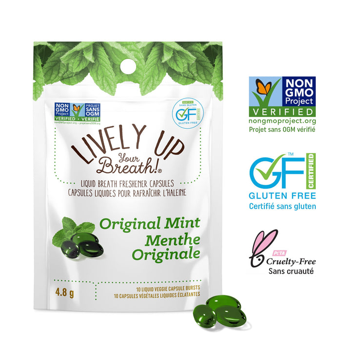 Back label of Lively Up Your Breath Original Mint Chew, 12/display - Lively Up Your Breath showing product details
