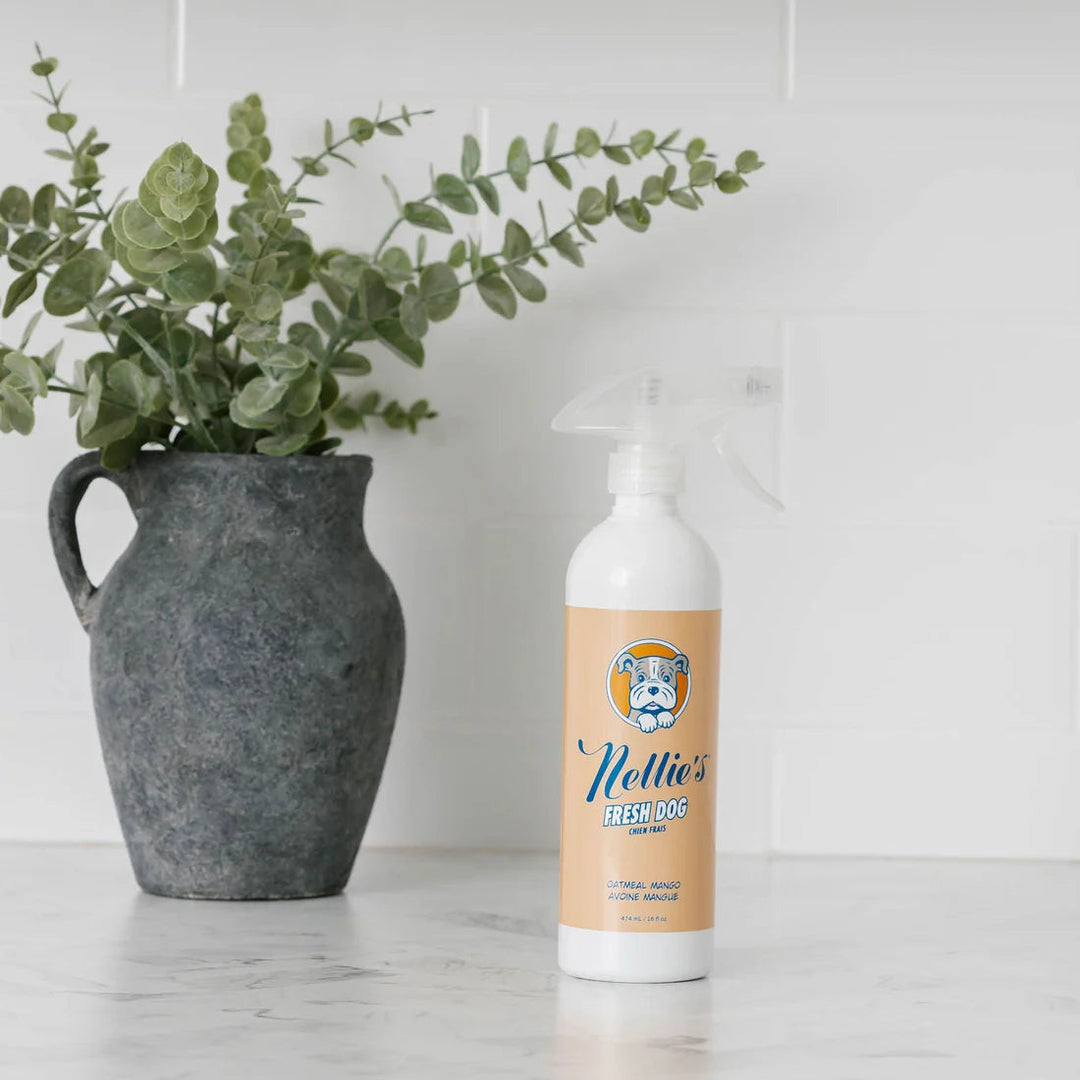 Back label of Nellie's Fresh Dog Waterless Shampoo, 474ml - Nellie's showing product details