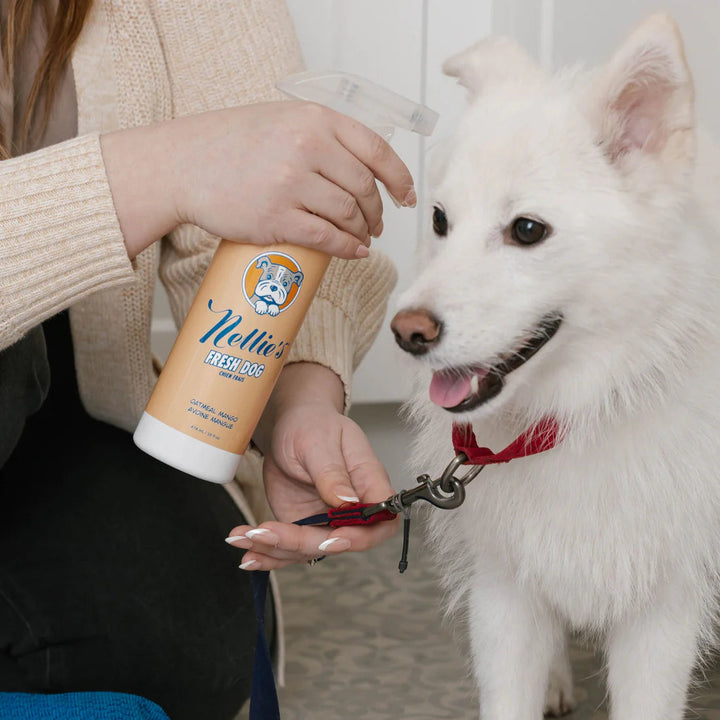 Usage directions for Nellie's Fresh Dog Waterless Shampoo, 474ml - Nellie's