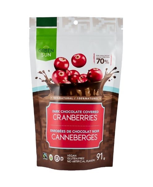 Green Sun Foods - Chocolate Covered Cranberries, 91g/10pk - Image 1