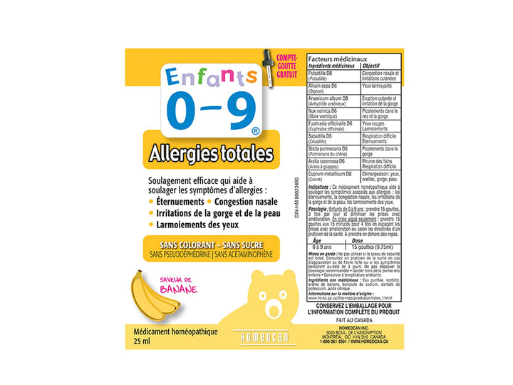 Ingredients list for Homeocan - Kids 0-9 Allergies, 25 Ml