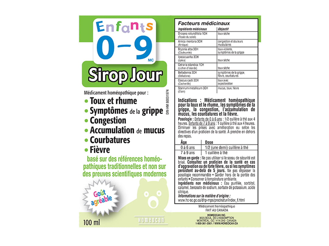 Ingredients list for Homeocan - Kids 0-9 Cough&Cld Syrup,100ml
