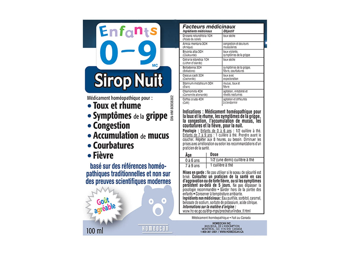 Usage directions for Homeocan - Kids 0-9 Night Cough&Cld,100ml