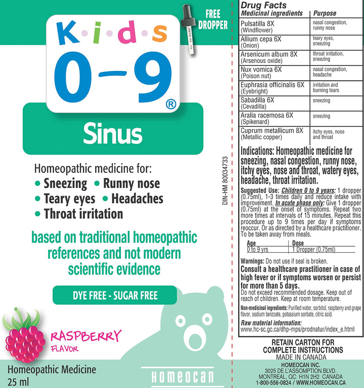 Usage directions for Homeocan - Kids 0-9 Sinus-All-In-One 25ml