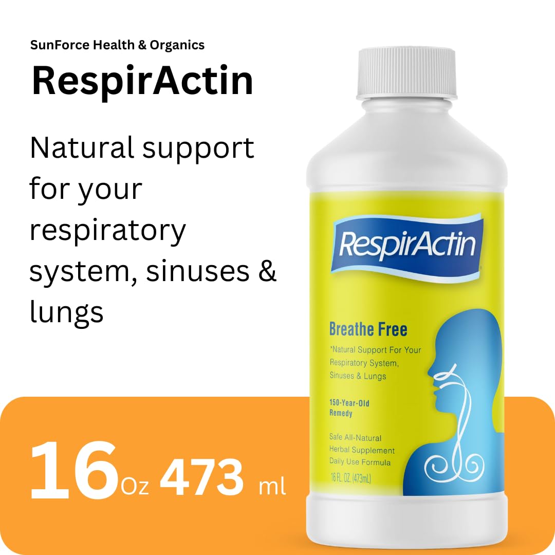 Back label of Sunforce - RespirActin (474ml) showing product details