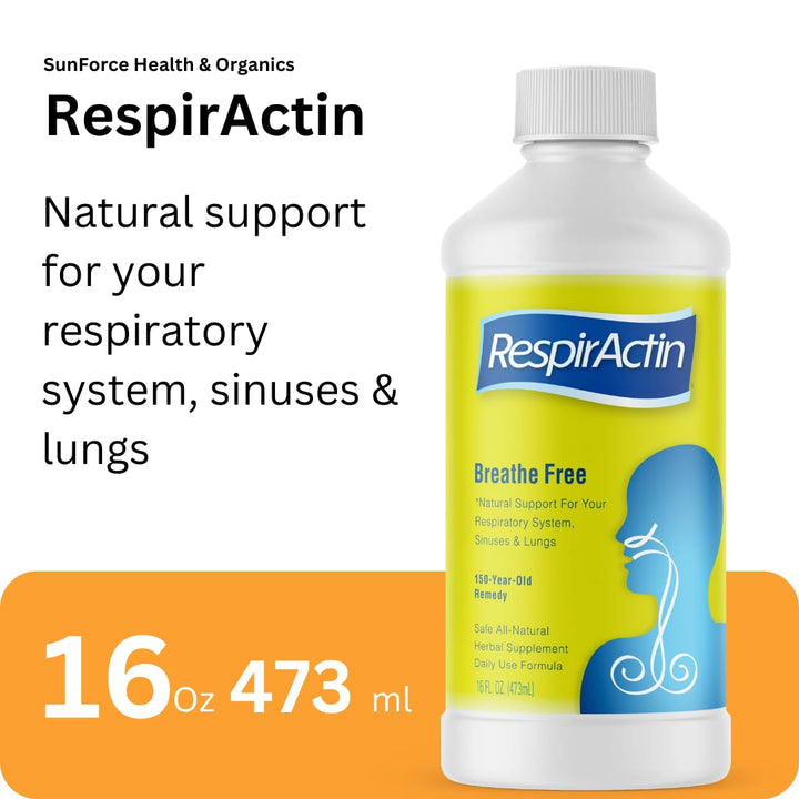 Back label of Sunforce - RespirActin (474ml) showing product details