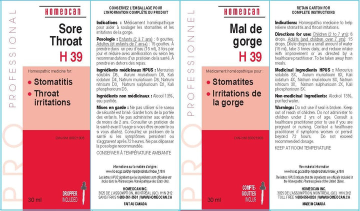 Homeocan - H39 Sore Throat Drops (30ml 12)