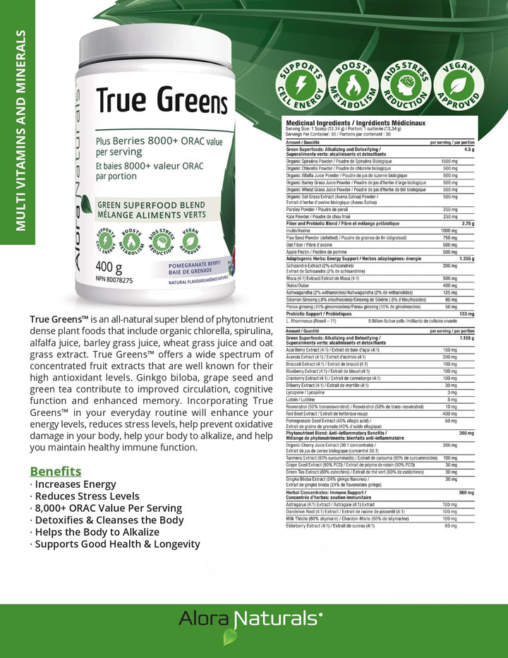 Alora Naturals - True Greens Raspberry Lemonade (400g 12)