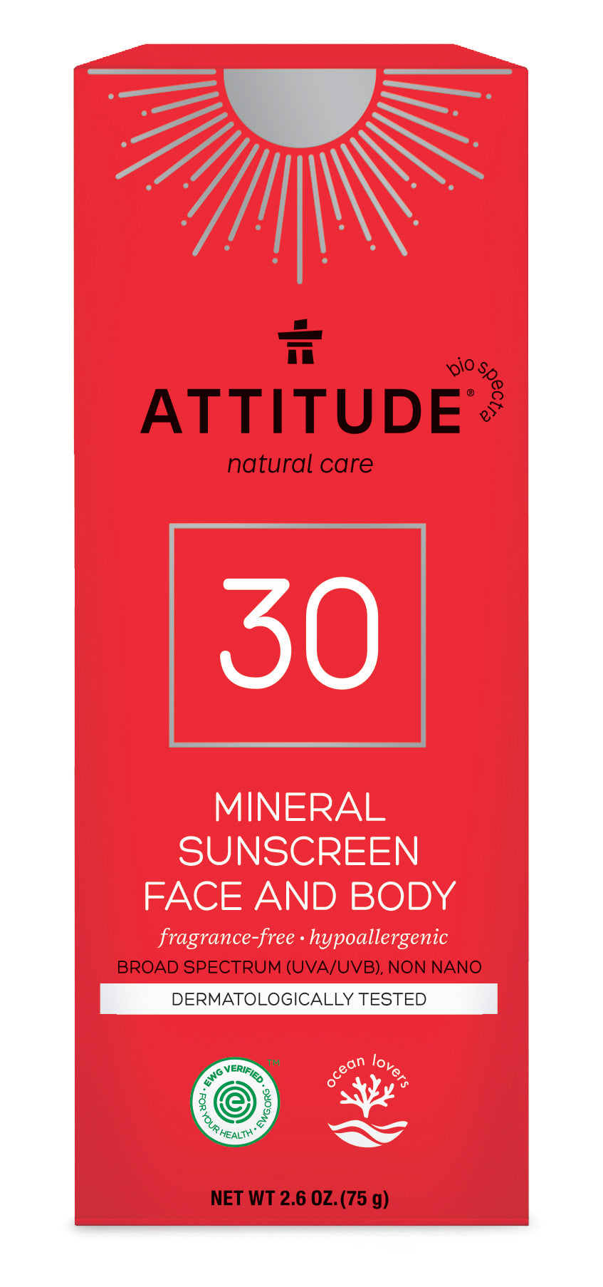 Attitude SPF30 Face Sunscreen Fragrance-free