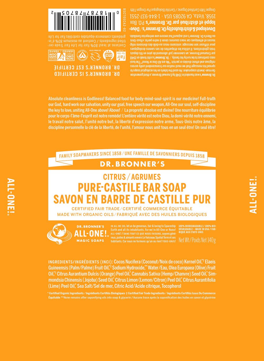 Dr. Bronner's  Citrus Pure Castile Bar Soap