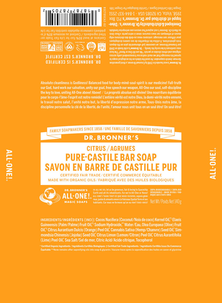 Dr. Bronner's  Citrus Pure Castile Bar Soap