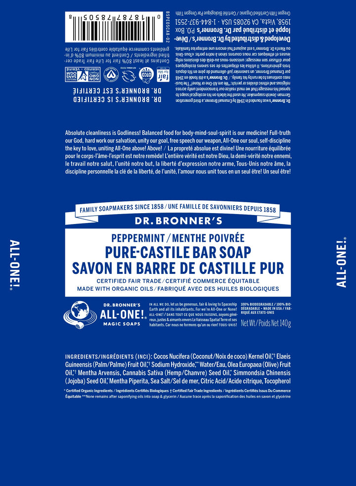 Dr. Bronner's Peppermint Pure Castile Bar Soap